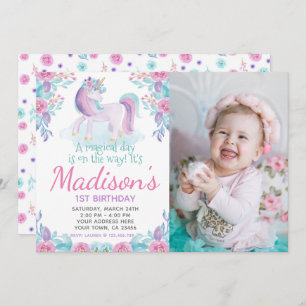 Unicorn Floral Birthday Invitation