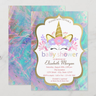 Unicorn,Floral,Opal Baby Shower Invitation