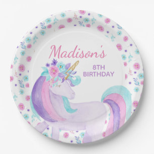 Unicorn Floral Paper Plates