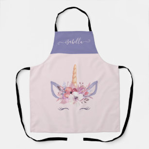 Unicorn floral pink and purple girly cute apron
