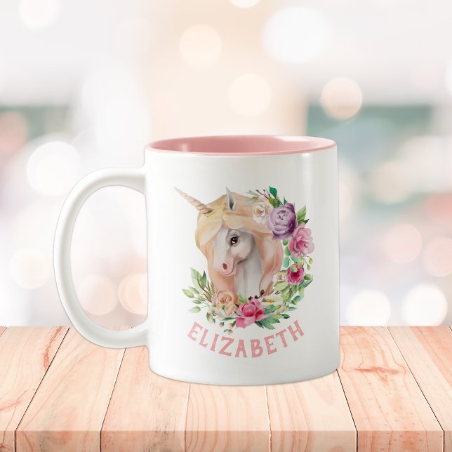 Unicorn Floral Two-Tone Coffee Mug (Creator Uploaded)