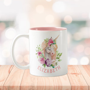 Unicorn Floral Two-Tone Coffee Mug