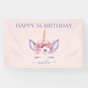 Unicorn floral watercolor birthday  banner