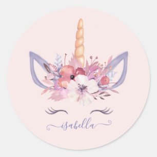 Unicorn floral watercolor birthday sticker
