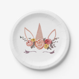 Unicorn Flower Crown Happy Birthday Party Plates