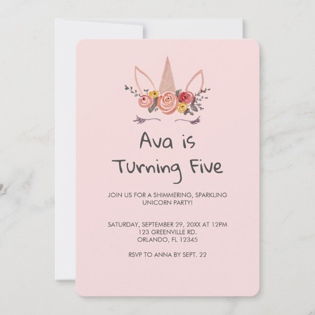 Unicorn Flower Crown Painting Birthday Invitation (Front)