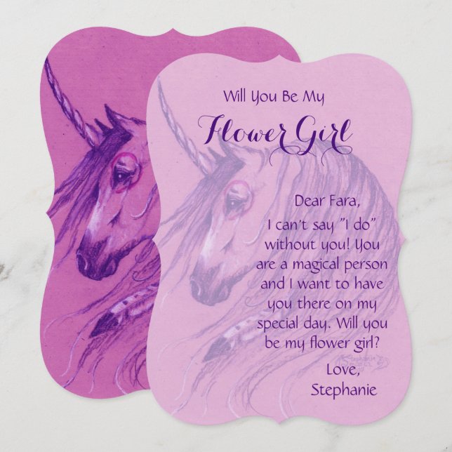 Unicorn Flower Girl Invitation Brown native horse (Front/Back)