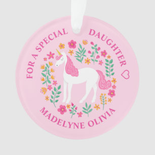 Unicorn Flowers Cute Pink Daughter Ornament