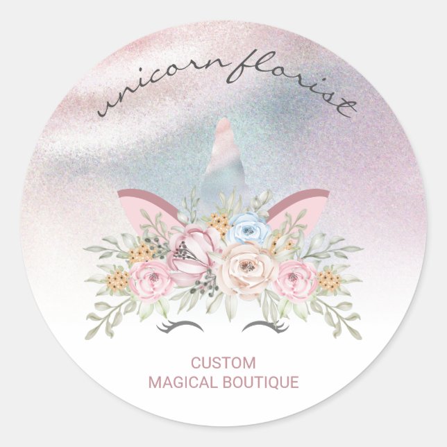 Unicorn Flowers Magic rainbow Classic Round Sticker (Front)