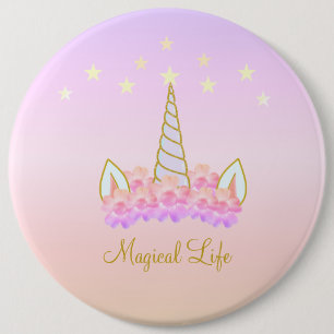 Unicorn Flowers & Stars 6 Cm Round Badge