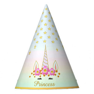 Unicorn, Flowers, Stars & Gold Confetti Party Hat