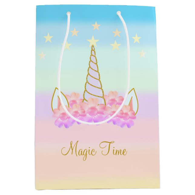 Unicorn Flowers & Stars Medium Gift Bag (Front)