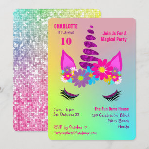 Unicorn Flowery Super Cute Girly Birthday Invite