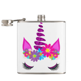 Unicorn Flowery Super Cute Girly Hip Flask