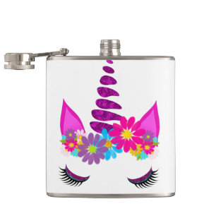 Unicorn Flowery Super Cute Girly Hip Flask