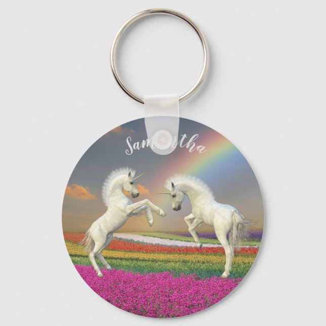 Unicorn Foals Personalised Rainbow Key Ring (Front)