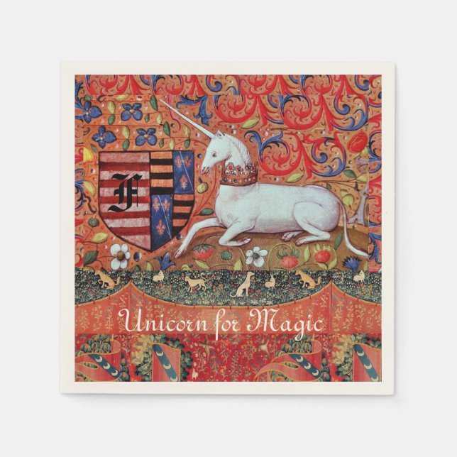 UNICORN FOR MAGIC FlORAL HERALDIC  MONOGRAM Napkin (Front)