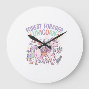 Unicorn Forest Forager Unicorn Graphic Design Whit Large Clock
