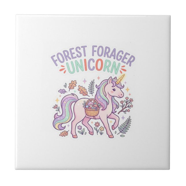 Unicorn Forest Forager Unicorn Graphic Design Whit Tile (Front)