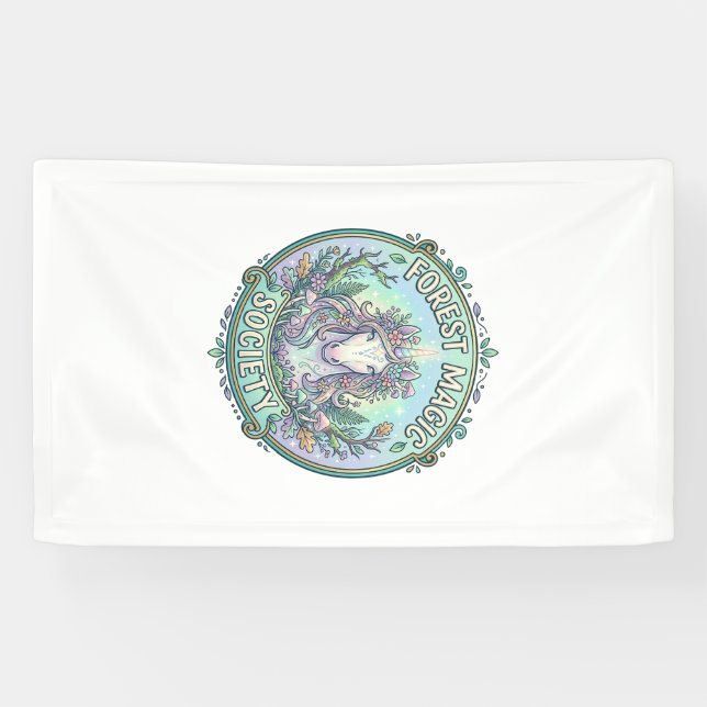 Unicorn Forest Magic Society Graphic Design White  Banner (Horizontal)