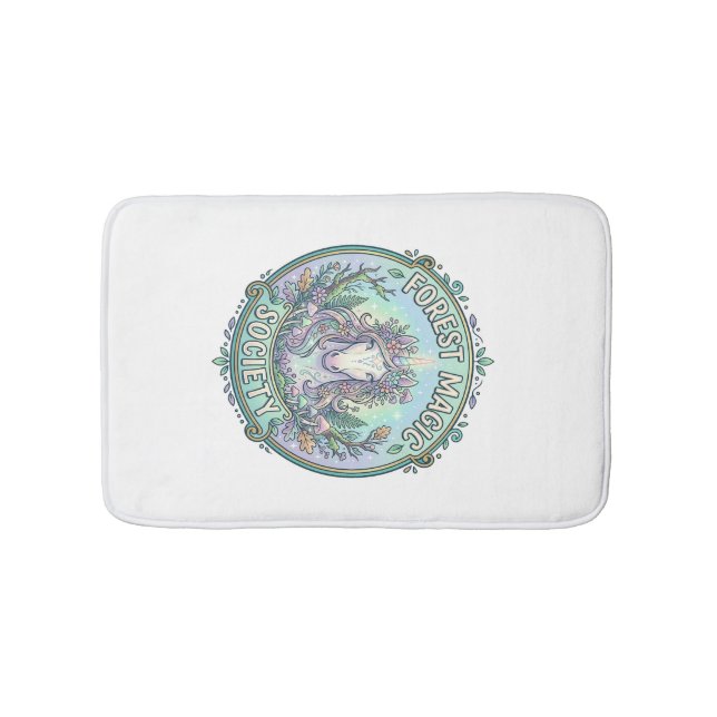 Unicorn Forest Magic Society Graphic Design White  Bath Mat (Front)