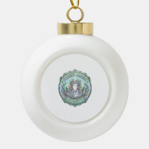 Unicorn Forest Magic Society Graphic Design White Ceramic Ball Christmas Ornament