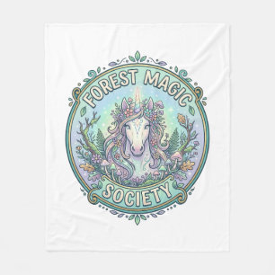 Unicorn Forest Magic Society Graphic Design White  Fleece Blanket