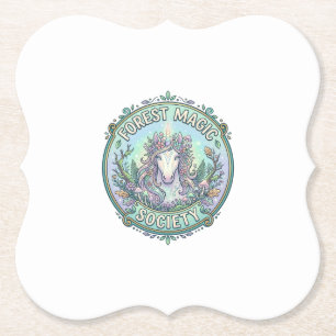 Unicorn Forest Magic Society Graphic Design White Paper Coaster