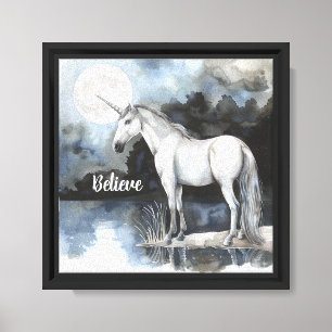 Unicorn Full Moon Believe Canvas Print