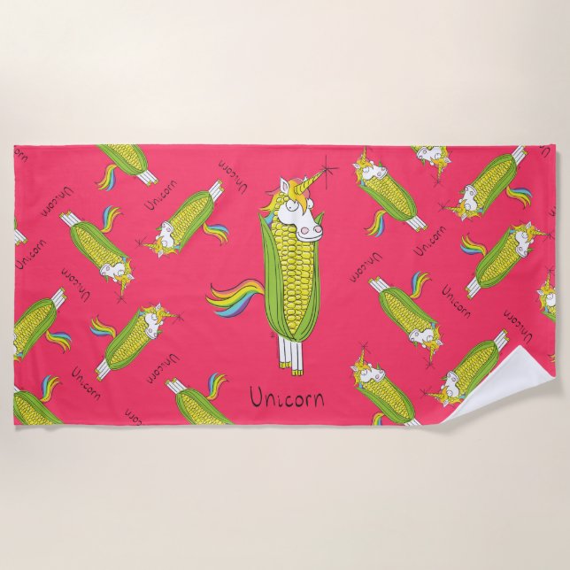 Unicorn Funny Corn Beach Towel (Front)