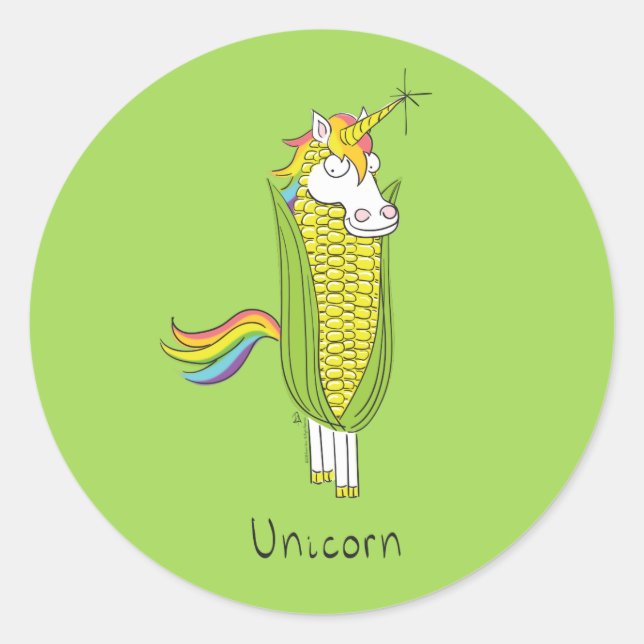 Unicorn Funny Cute Kids Classic Round Sticker (Front)