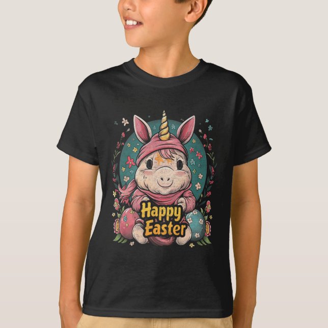 Unicorn - Funny Happy Easter - Egg Boys Girls Kids T-Shirt (Front)