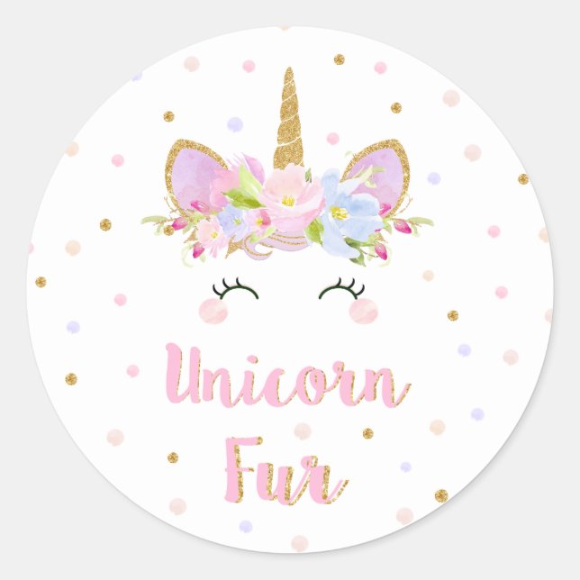 Unicorn Fur Sticker Birthday Party Favour Labels (Front)