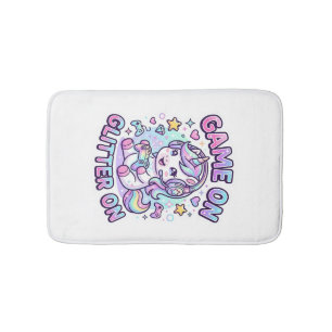 Unicorn Game On Glitter On Graphic Design Merch De Bath Mat
