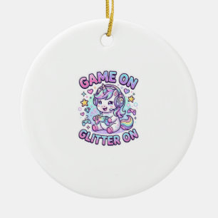 Unicorn Game On Glitter On Graphic Design Merch De Ceramic Tree Decoration