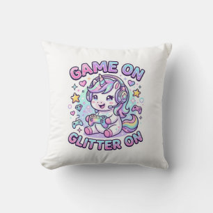 Unicorn Game On Glitter On Graphic Design Merch De Cushion