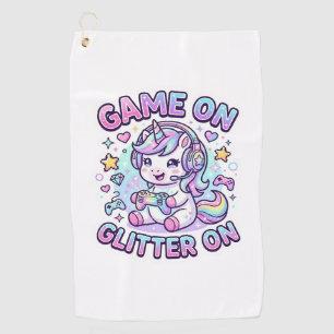 Unicorn Game On Glitter On Graphic Design Merch De Golf Towel