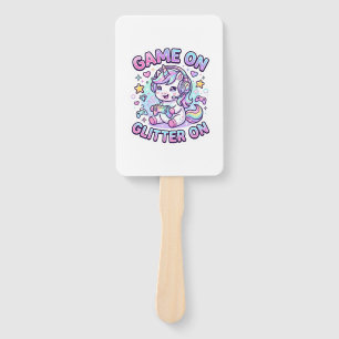 Unicorn Game On Glitter On Graphic Design Merch De Hand Fan