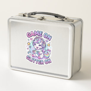 Unicorn Game On Glitter On Graphic Design Merch De Metal Lunch Box