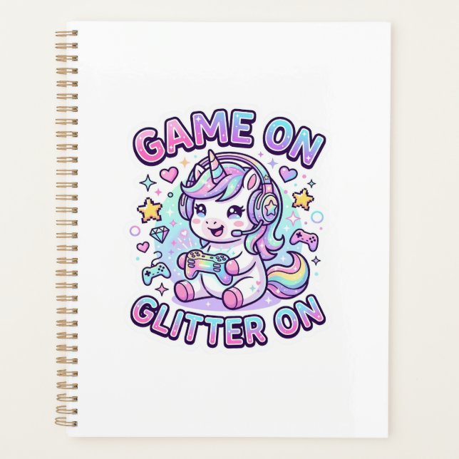 Unicorn Game On Glitter On Graphic Design Merch De Planner (Front)