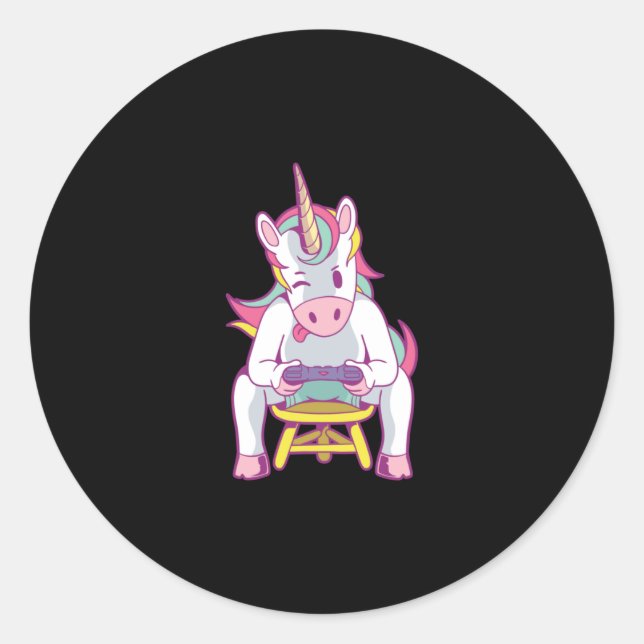 Unicorn Gamer Classic Round Sticker (Front)