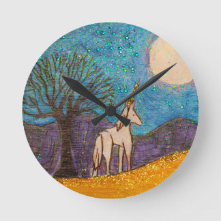 Unicorn Gazing at the Moon Round Clock