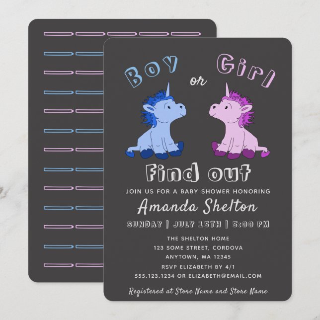Unicorn Gender Reveal Baby Shower Invitation Card (Front/Back)