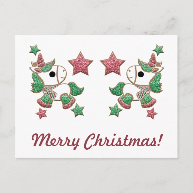 Unicorn Gingerbread Cookies "Merry Christmas!" Postcard (Front)