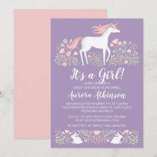 Unicorn Girl Baby Shower Invitation