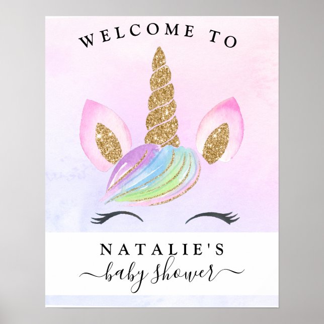Unicorn Girl Baby Shower Rainbow Welcome Sign (Front)