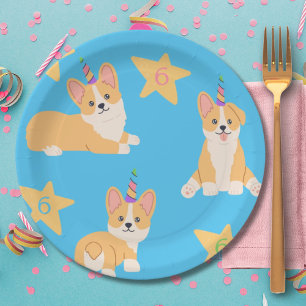 Unicorn Girl Birthday, Corgi Custom Age Paper Plate