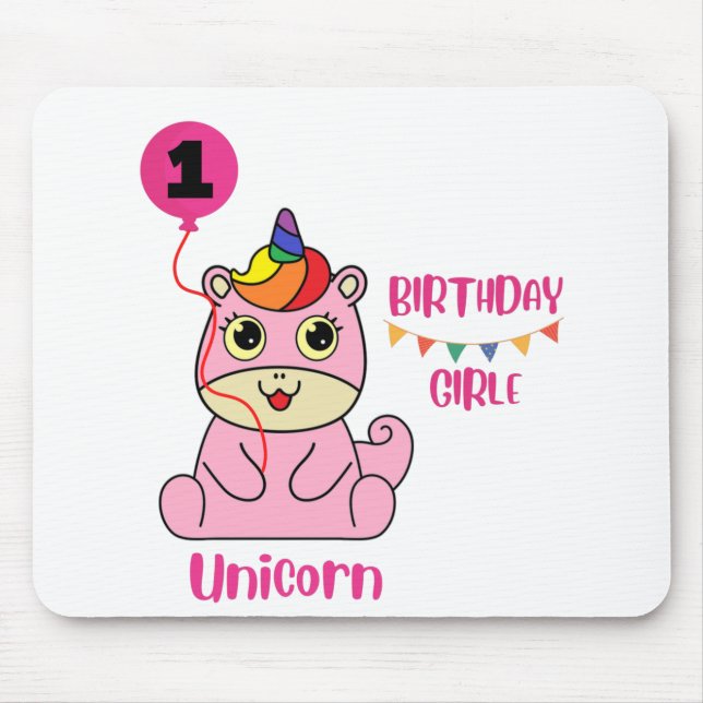 unicorn girl birthday mouse mat (Front)