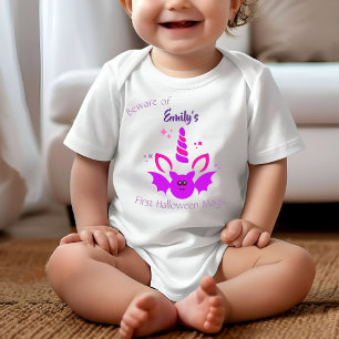 Unicorn Girl First Halloween Personalised Name Baby Bodysuit