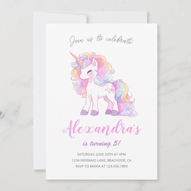 Unicorn Girl Magical Pastel Pink Birthday Party Invitation (Front)